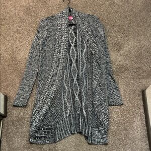 Women's Black and White Open Front Sweater